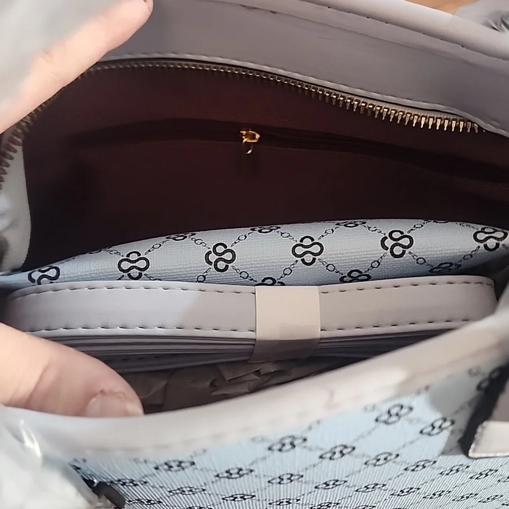 Women Ice Blue Logo Silvana Two Compartment Tote Bag. Elegant Patterned Stylish